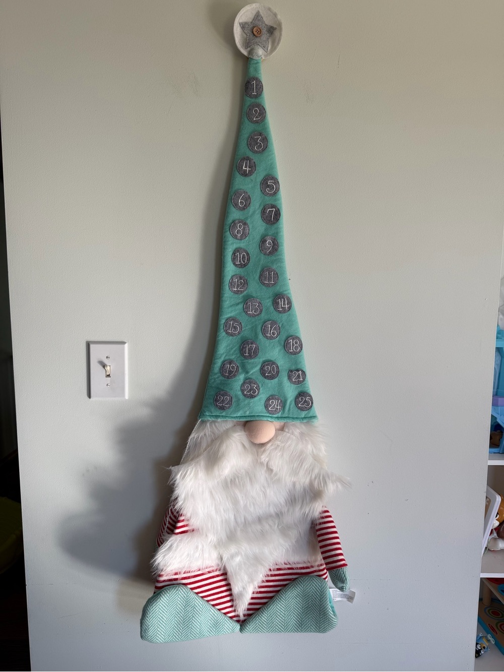 Teal Gnome Kids Christmas Countdown Hat with Faux Fur Beard
